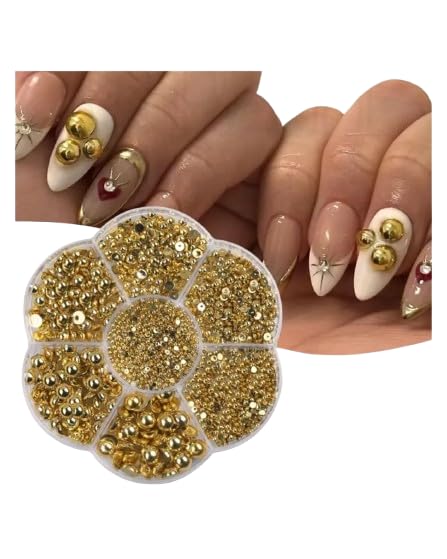 Gold Nail Art Beads Wheel – 1.5mm to 6mm Metallic Ball Studs for Nails | 3D Gold Caviar Beads for DIY Nail Art, Manicure, Acrylic & Gel Nails | Multi-Size Decoration Wheel for Salon & Home Use (Golden)-image-49