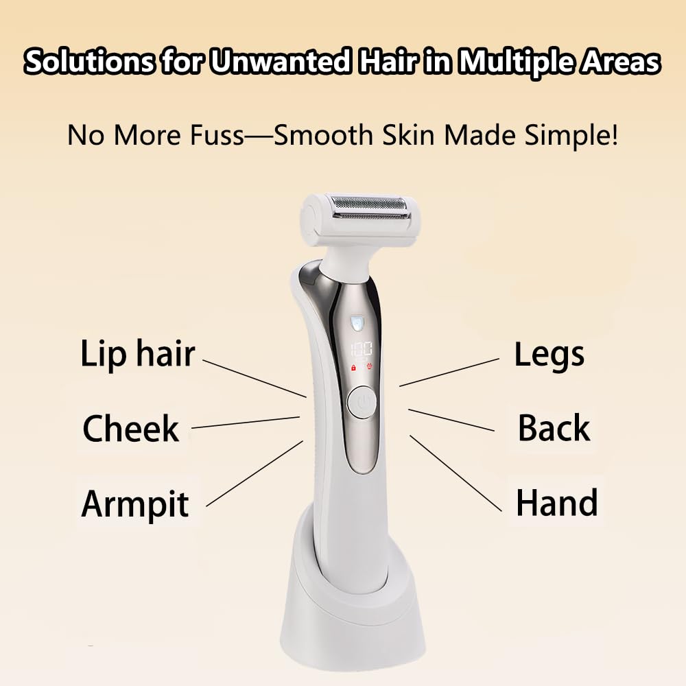 Rasoio Elettrico Donna, 3 in 1 Epilatore Elettrico Donna Senza Fili per corpo, gambe, peli pubici e viso, IPX6 impermeabile e USB ricaricabile, Bianco