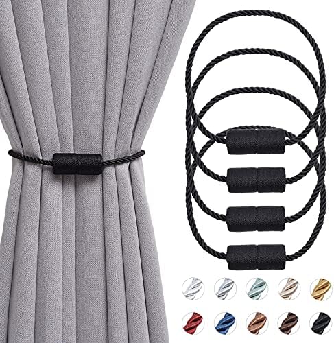 Pretty Jolly 2 Pack Magnetic Curtain Tiebacks 16 Inch Handmade Weave Side Rope Curtain Holdbacks Convenient Decorative Cylinder Curtain Drape Tie Backs for Home & Office Window Drapery (Gold)