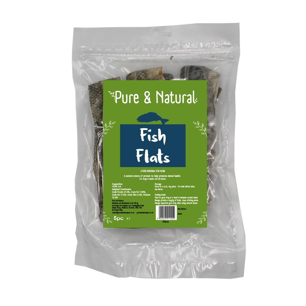 Pure & Natural Whitefish Flats 5pk, 100% Air Dried Fish Skins for Dogs 5pk, Grain Free Dog Treats and Natural Dog Chews with Omega 3 for Dogs