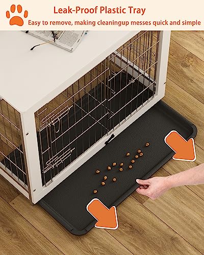 Piskyet Wooden Dog Crate Furniture with Divider Panel, Dog Crate End Table with Fixable Slide Tray, Double Doors Dog Kennel Indoor for Dogs(M:31.8" L*22.1" W*26.3" H,White) - Image 6