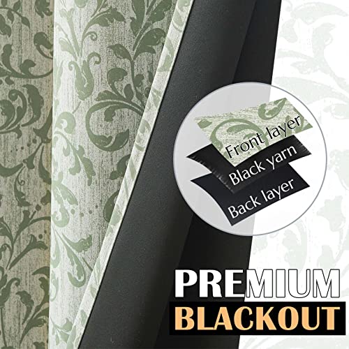 Jinchan 100% Blackout Curtains 84 Inches Long Green Scroll Floral Window Curtains For Bedroom Grommet Thermal Insulated Drapes For Living Room Farmhouse Vintage Window Treatments Set 2 Panels #TOP2