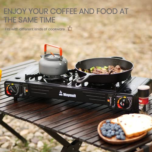 Double Burner Gas Stove Set With Grill Plate And Handle Bag, Butane Fuel Portable Camping Stove For Outdoors, Gardens And Picnics #TOP5