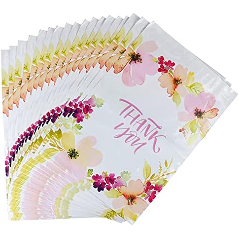 Teqooza 10 x 13 inch Thank You Quote Flower Pattern Poly Mailer Envelopes Shipping Bags with Self Adhesive Strip, Waterproof and Tear-Proof Postal Bags, Pack of 20 Cover