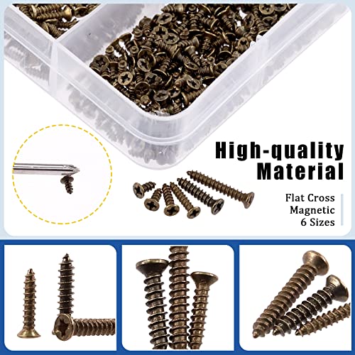 Glarks 1300 piezas tornillos pequeños de madera de 5mm a 16mm juego surtido con cabeza plana cruzada de bronce y acero carbono para muebles y decoración miniatura 5