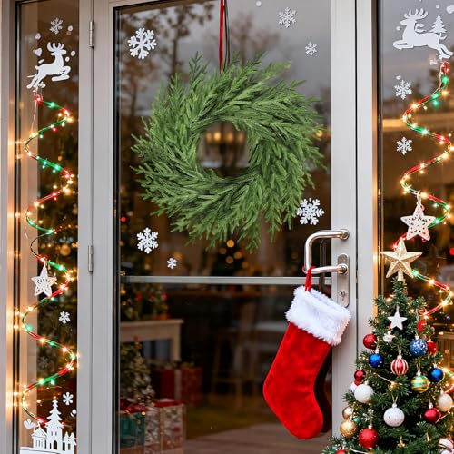 Image of 26 inch Artificial Spring Summer Christmas Greenery Wreath for Front Door,Real Touch Artificial Norfork Pine Wreath for Outoor Inooor Porch,Window,Wall,Xmas, Year Round Home Decor