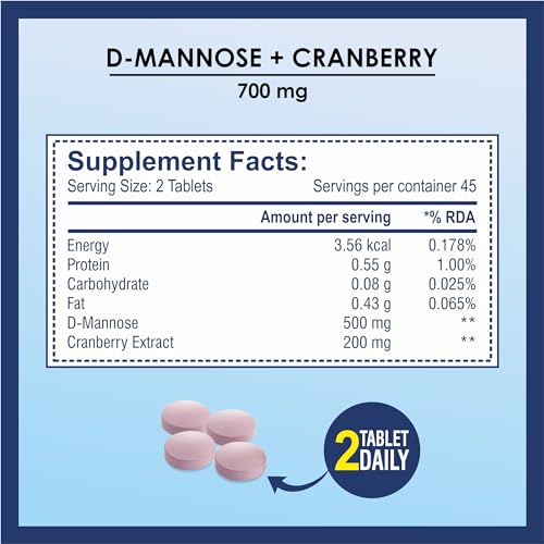 Image of D-MANNOSE + CRANBERRY | For UTI Supplements | Antioxidant Rich Supplement for Kidney Health - 90 Tablets