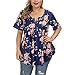Produktbild Buby Große Größen Damen Oberteile mit Knopfleiste Blumen Bedruckte Kurzarm Plissee T-Shirt Tunika Top Oversize Rundhals Casual Lose Elegante Bequem Tee Shirts Bluse Sommertop 34-48