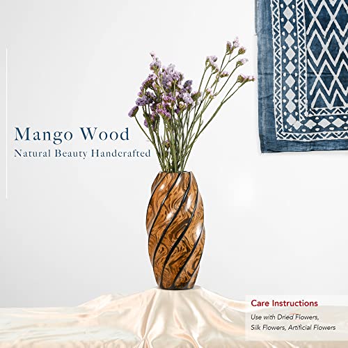 Aeravida Spiraling Artistry Carved Dark Brown Mango Tree Wooden Vase | Modern Flower Vase | Mango Tree Wood Flower Vase| Handmade Home Office Table Vase| Flower Vases Decorative For Living Room #TOP3
