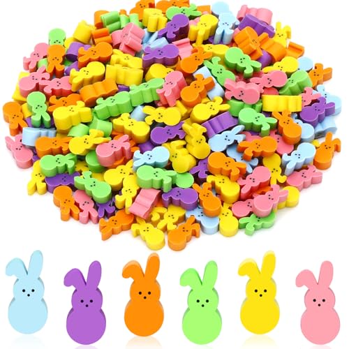 JUNEBRUSHS 300 Pcs Easter Bunny Mini Erasers for Classroom Prizes Favors