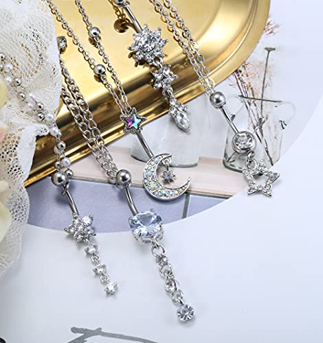 Fiasaso 14G Unique Belly Button Ring With Waist Chain 316L Surgical Steel Dangle Belly Button Rings Beach Bikini Body Chain Waist Chains For Women Teen Egirl Chain #TOP4