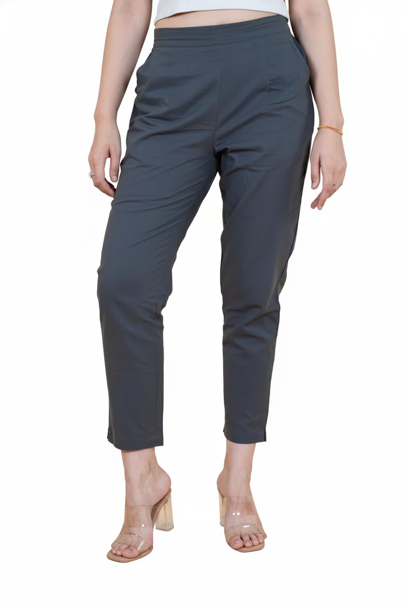 Pure Cotton Regular Fit Solid Trousers for Women Casual Formal Ethnic Kurti Pants-image-13