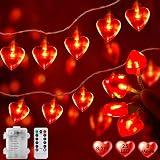 Valentines Day Decor Light 25 LED Heart Shaped String Lights Battery Operated with Timer Remote, Wat