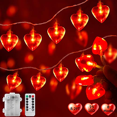 Valentines Day Decor Light 25 Led Heart Shaped String Lights Battery Operated With Timer Remote, Waterproof Outdoor Indoor Lights For Bedroom Wedding Party Mothers Day Gifts Valentines Day Decorations #TOP7