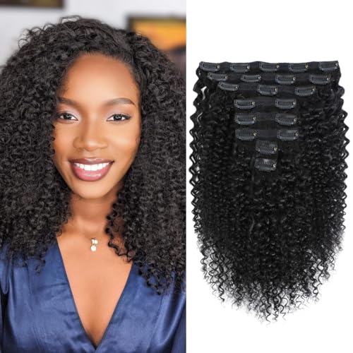 Kinky Curly Clip ins Human Hair 3C 4A Curly Clip...