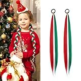 2 Pack Colored Braid Ponytail Extensions 26 Inch for Women Girls - Green, Red, White - Christmas, Braiding, Crazy Hair Day Accessories with Hair Tie