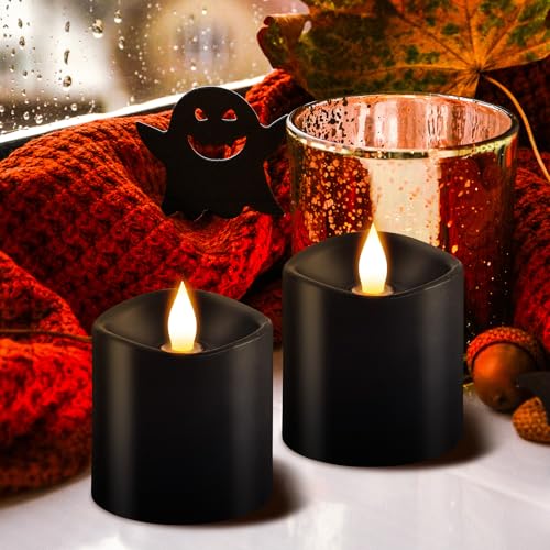 Image of 3x3 Flickering Flameless Candles Set of 3, LED Battery Candles Flickering,with Timer, 3 inch Flameless Candles with Remote,Battery Operated Candles, Holiday Home Decor for,Black