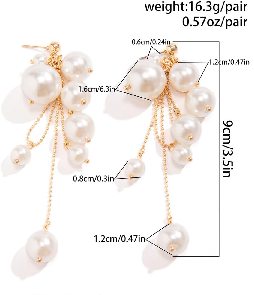 Statement Beaded Pearl Dangling Earrings for Women, Cute Gold Beads Pearls Drop Dangle Earring Long Tassel Stud Y2K Prom Party Jewelry Aesthetic Gift - Image 2