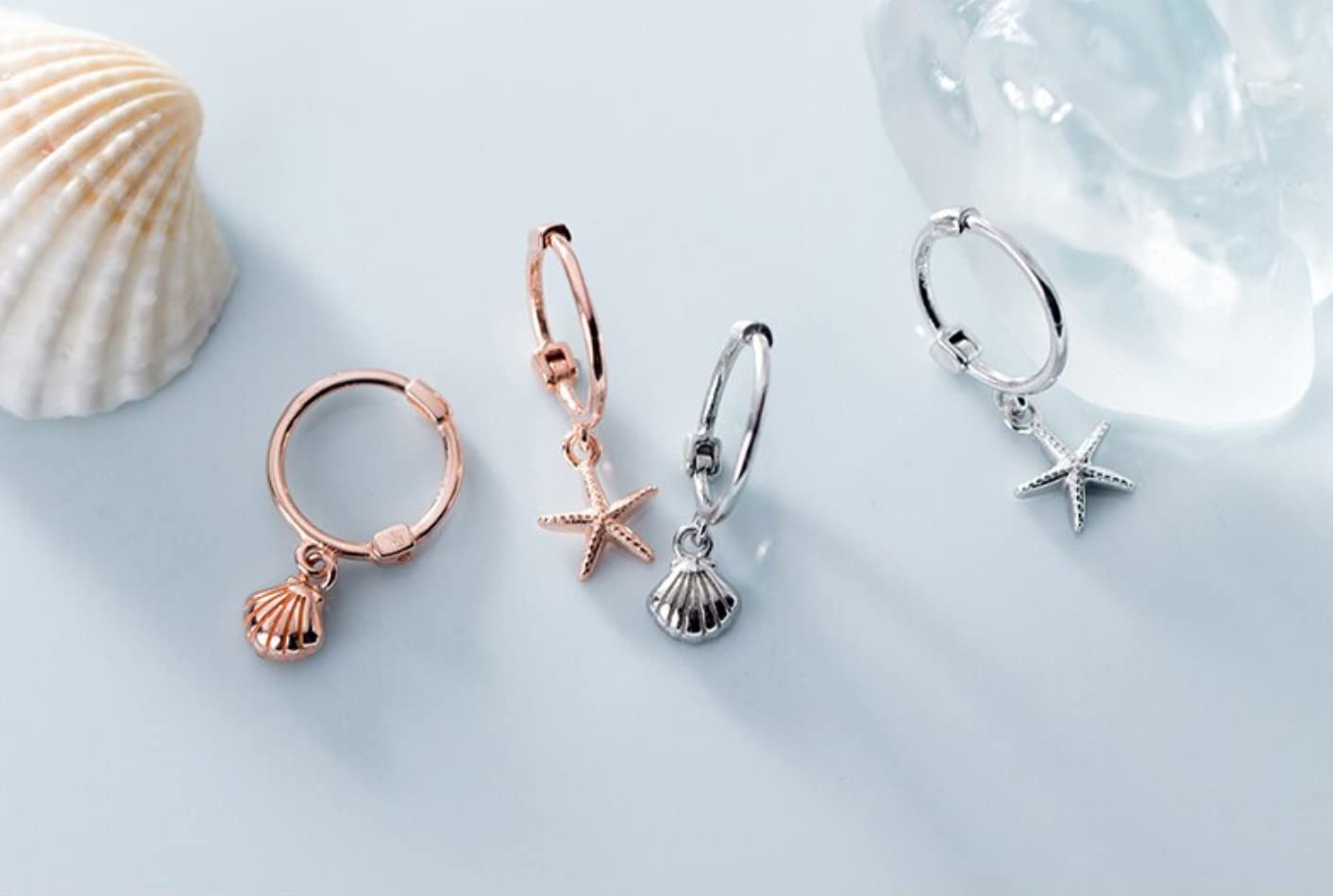 Kolczyki dla kobiet, 925 srebro luksusowa rozgwiazda muszla asymetryczny Hoop kolczyk dla kobiet prosty ślub kolczyk Fine Jewelry prezent
