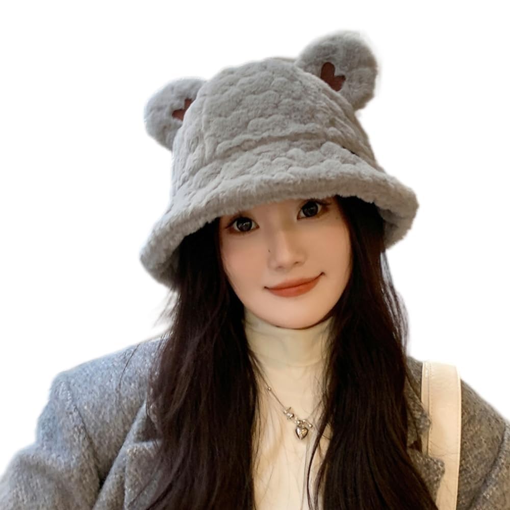 Chapeau seau oreilles d'ours en peluche pour rester au chaud durant les sorties au ski