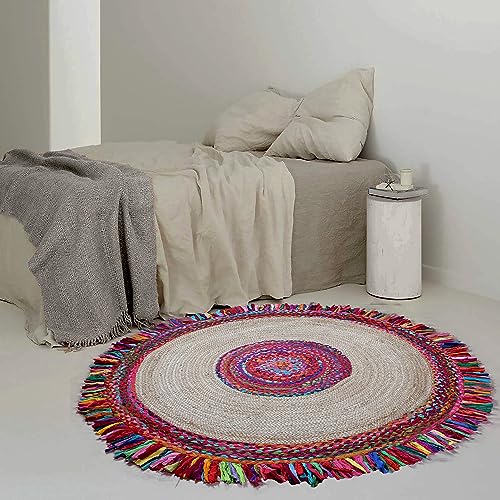 Tapis rond multicolore en coton et jute bohème Collection Circle - 2