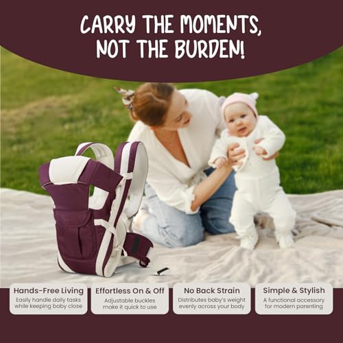 Image of LittleBoo New Born Baby Carrier Bag 4-in-1 Adjustable Baby Sitting Carrier Bag - Front & Back Carry with Head Support, Safety Belt & Buckle Straps for 0-24 Months (Maroon)