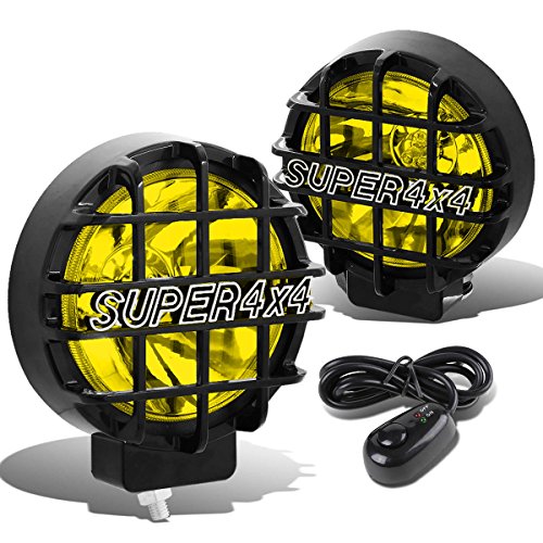 Image of Auto Dynasty 6 inch Round Fog Lights+Offroad Super 4X4 Guard+Switch Compatible with Grille /Brush /Bull bar (Amber Lens Black Housing)