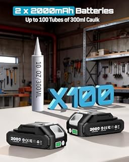 SEESII Electric Caulk Gun, Cordless Caulking gun w/2 x 2.0Ah Batteries, Battery Power Caulking Gun with Brushless Motor & LED Light, Filling and Sealing for Doors Floors Walls Window, 10 Oz