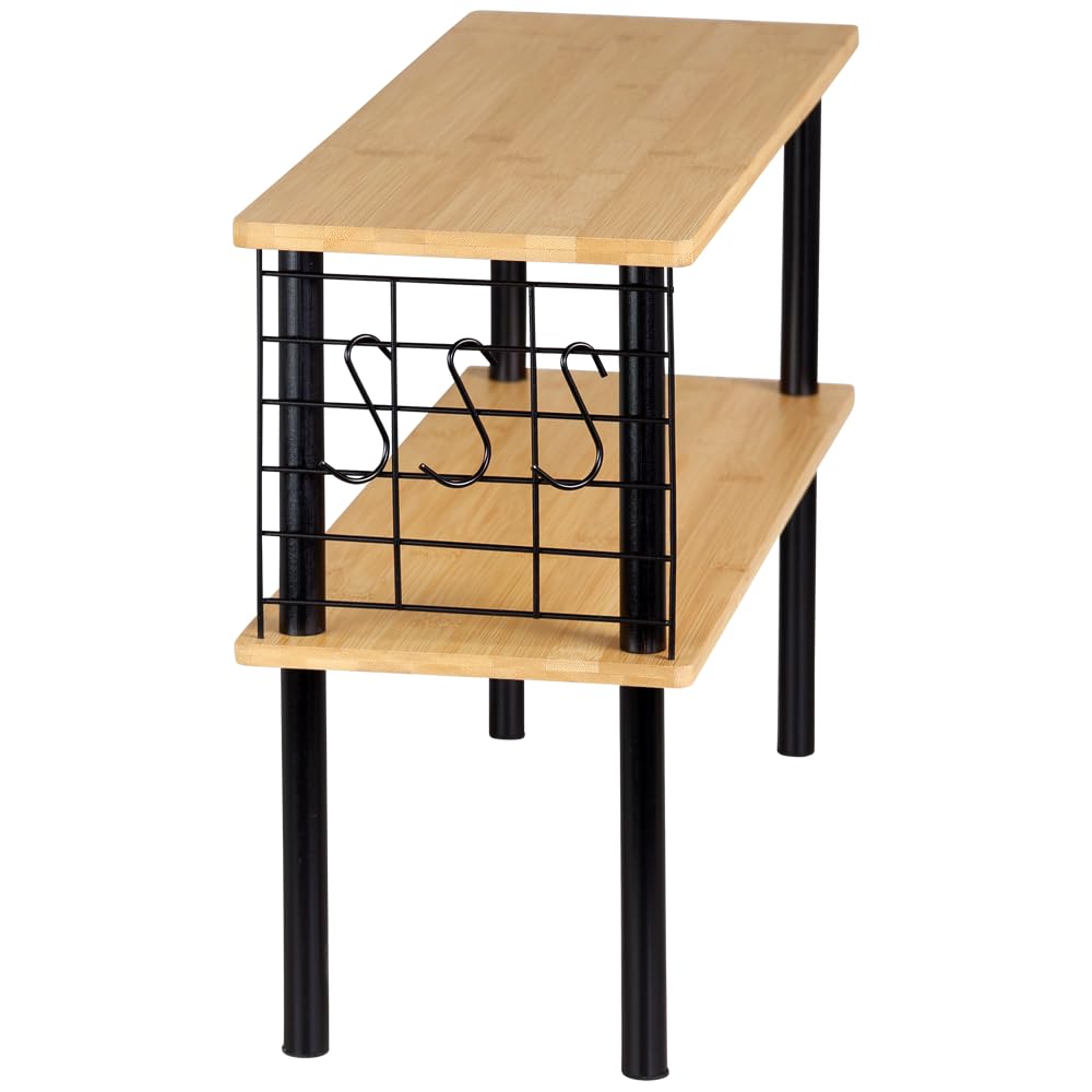 Kesper | Étagère de Cuisine, Matériel: Bambou, Métal, Dimension: 55x20x38cm, 2 étagères, Grille métallique avec 3 Crochets, Couleur: Noir-Naturel | 58809