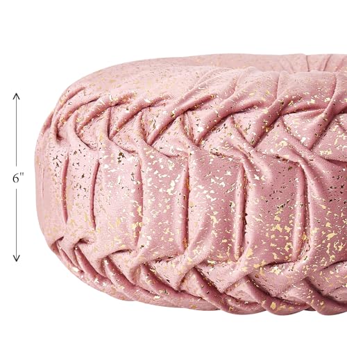 Image of EUCIOR Round Throw Pillows,Blush Pink and Gold Throw Pillow,Soft Spandex Fabric,Pumpkin Pleated Handmade Pink Round Velvet Decorative Pillow for Sofa Bedroom Livingroom