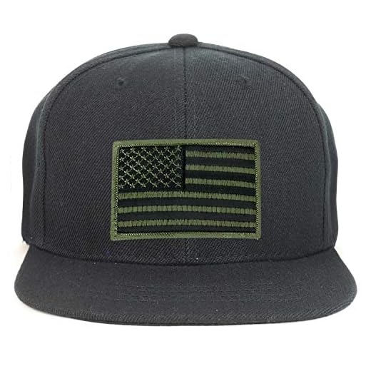Armycrew Youth Kid Size Olive American Flag Patch Flat Bill Snapback Baseball Cap - Black
