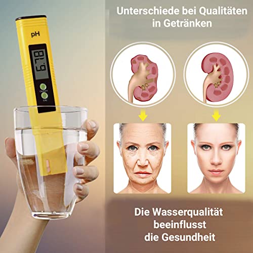 Foto von 1x pH Messgerät für Wasser, Aquarium, Teich, Pool Digital, 0.00-14.00 pH-Meter Messer, Hohe Auflösung von 0.01 mit Buffer/Kalibrierung Set inkl. Kalibrierlösungen