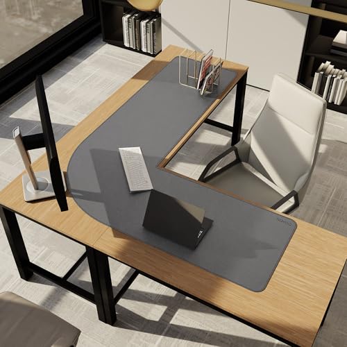Image of Chihein 53.2 inch x 65 inch x 19.7 inch L Shaped Leather Desk Mat - Big Gaming Corner Desk Pad, Non-Slip Waterproof Surface, Easy to Clean, Perfect for Office, Home (Gray /White)