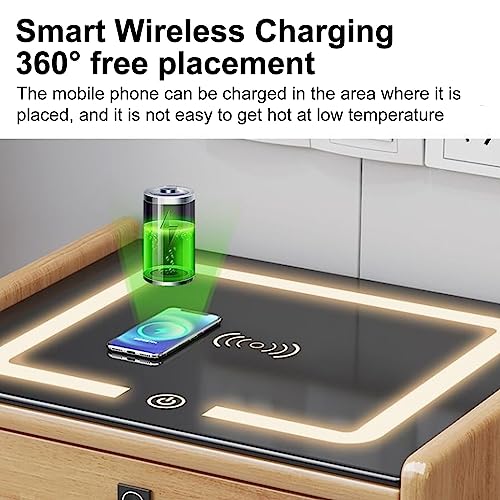 Table de chevet intelligente en bois massif avec station de charge LED USB - 4