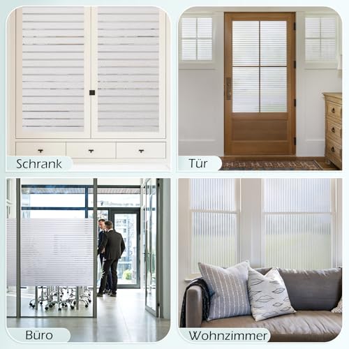 DOWELL Fensterfolie Sichtschutzfolie Streifen Fenster Sichtschutz Statische Haftung Blickdicht Klebefolie Milchfolie Selbstklebend Milchglasfolie Blickschutz Folie für Büro Bad Duschkabine 44.5x200cm