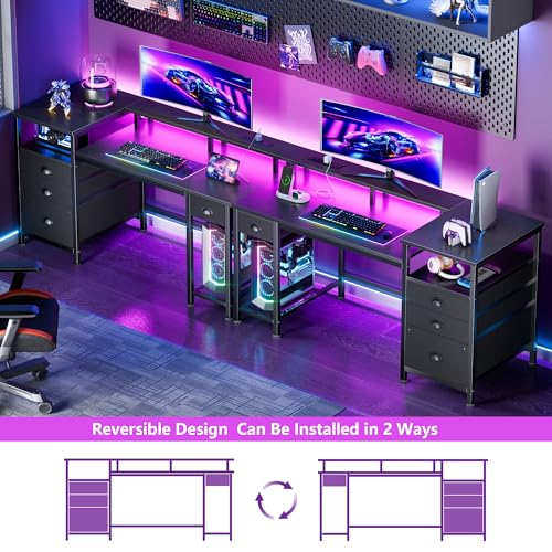Image of Furologee 52 inch Gaming Desk with 4 Drawers & LED Lights, Power Outlet, Black