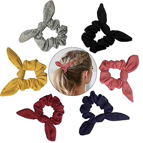Bow Scrunchies Cotton Hair Scrunchy Hair Ties Elastics Soft Bow Knotted Rubber Bands Bobbles Ponytail Holder For Women Girls Hair, 6 Colors
