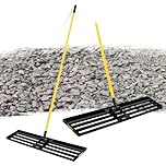 BlumeTrec Lawn Levelling Rake, 114x25cm Lawn Leveller with 213cm Long Handle, Heavy Duty Sand & Top Soil Spreader Leveler for Garden Lawn, Golf Course Ground Leveling Rake Fertiliser Level Lawn Tool