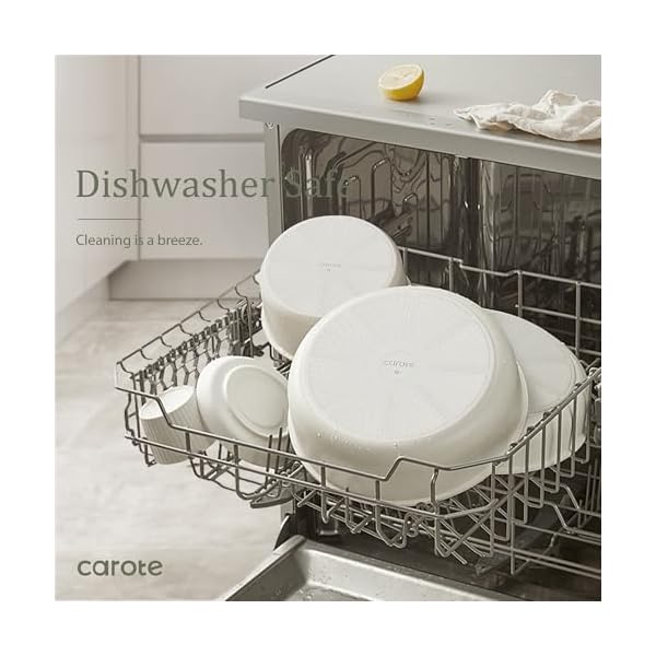 Carote 23pcs pots and pans set non stick cookware sets kitchen set ovendishwasherfridge safe space saving pots set nonstick set with versatile detachable handle induction rv set cream  urban country home decor