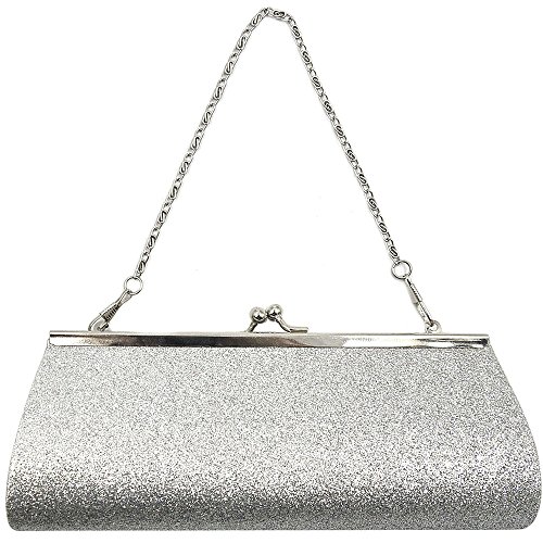 Gosear Frauen Damen Mädchen Glitzer Glitzer Clutch Handtasche Geldbörse Hochzeit Braut Prom Party Abend Handtasche Silber Cover