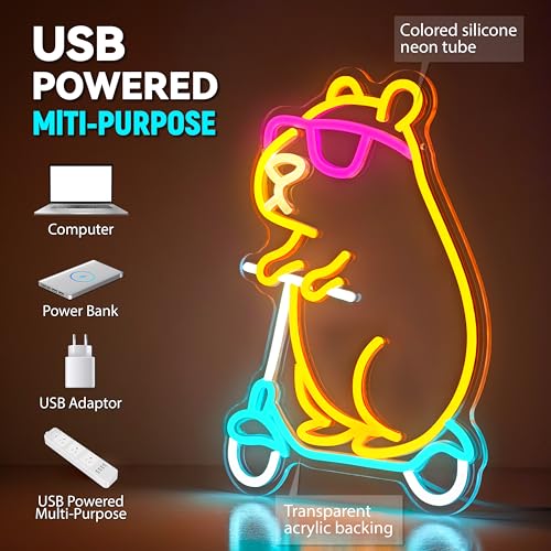 Image of Capybara Neon Sign Animal Shape Led Capybara Neon Light for Wall Decor Dimmable Led Light Neon Sign for Children's Room Party Decor Birthday Gift for Kids