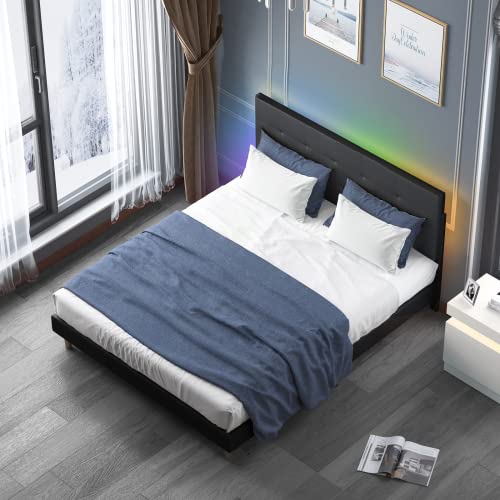 Cecer King Size Bed Frame With Rgb Led Headboard, Platform Bed Frame With Music Sync Compatible With Alexa Or Apps, Upholstered Bedframes Adjustable Lighting Effects/No Box Spring Needed, Black #TOP7