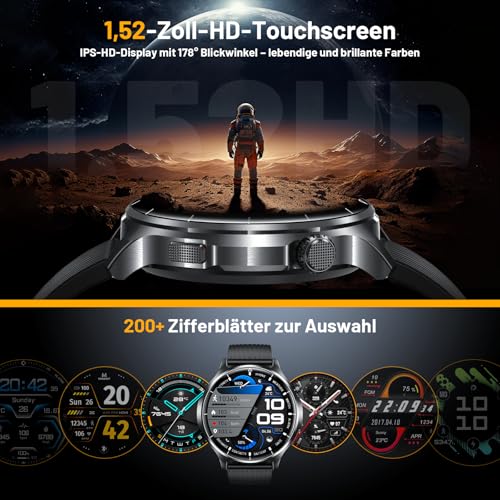 Image of Smart Watch for Men, 1.52 inch HD Fitness Tracker with Blood Pressure SpO2 Heart Rate Sleep Monitor, 110 Sports Modes, 1000mAh Battery Watches for Men Compatible with Android iPhone
