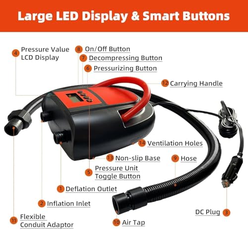 Pompe de SUP électrique 20 psi avec arrêt automatique et double étage pour gonfler planche - 5