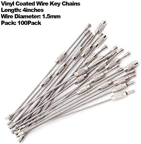 Vinyl Coated Steel Wire Key Ring - 4 inches Long Cable Key Chain for Outdoor Hiking and Luggage Tags by Carryluxe (100 Pack)