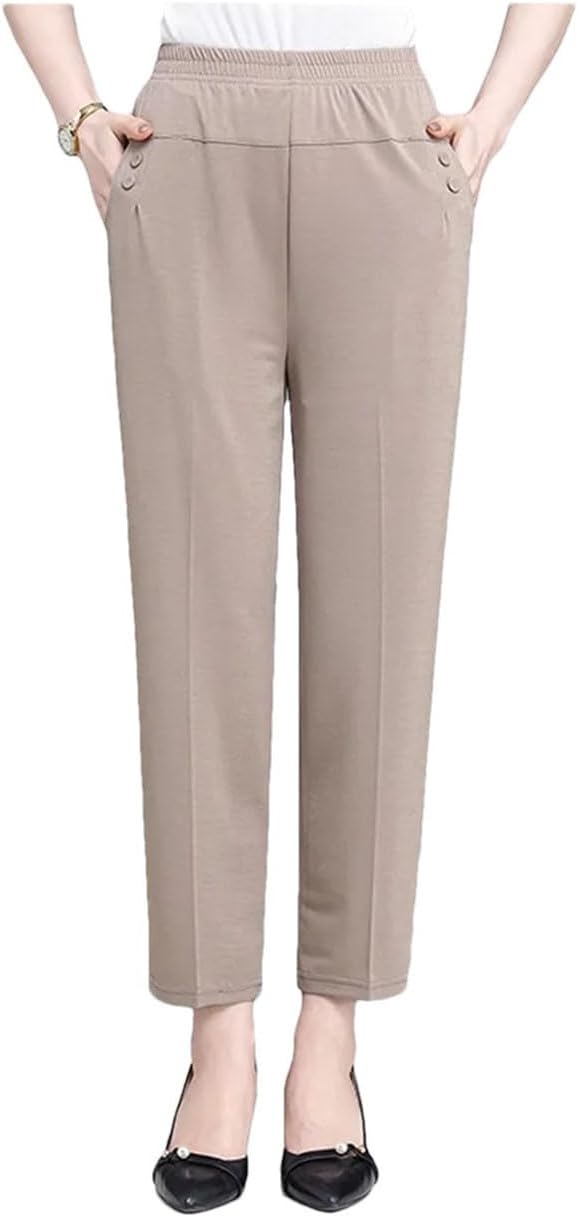 Women Spring Summer Middle Aged Thin Elastic Waist Loose Trousers