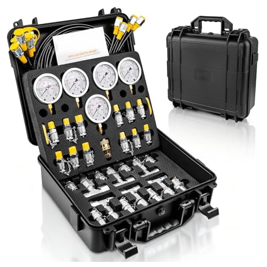 Hydraulic Pressure Test Kit, 5 Gauges 10–600 Bar/150–10 000 PSI, 13 Test Couplings 14 Tee Connectors 5 Hoses, Hydraulic Test Gauge Kit in Case for Excavator Construction Machinery Pressure Tester
