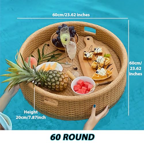 Vassoio da portata galleggiante in rattan per piscina idromassaggio e spiaggia, perfetto per bevande, brunch e feste estive, ideale per rilassarsi all'aperto e utilizzare le sorgenti termali