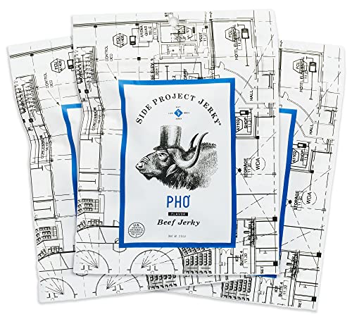 Side Project Beef Jerky - Gluten-Free Vietnamese Inspired Jerky, Zero Added Sugar, High Protein, Chef Crafted & Born In Philly - Pho Flavor, 2 Oz Pouches (Pack Of 3) #TOP2