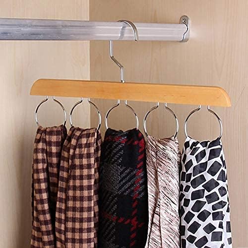 Clothes Hangers Stylish Wood Closet Organizer Rack with Chrome Hanger for Silk Scarf Ties and Belt Log Color Wooden Ring Tie Scarf Hanger (Color : Retro Color) Hanger